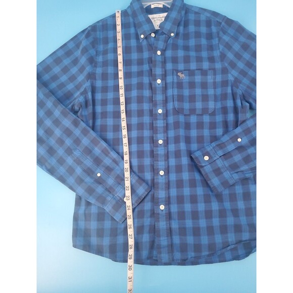 Abercrombie & Fitch Xxl Button Down Blue Plaid Chest Pocket Logo Long Sleeve - Picture 8 of 14